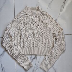 Cream Cable Knit Sweater with Heart Design
